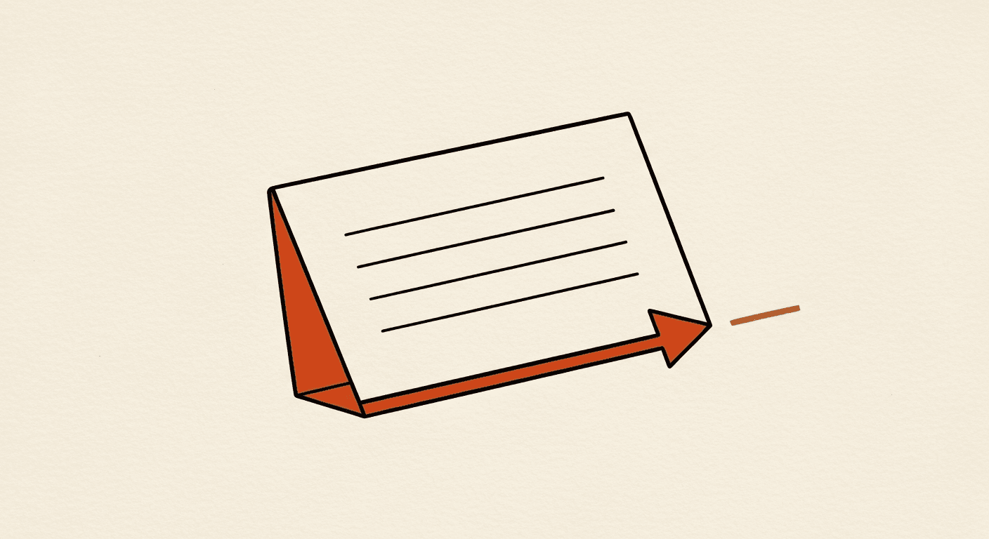 Editorial illustration of a closing slide with a single call-to-action arrow