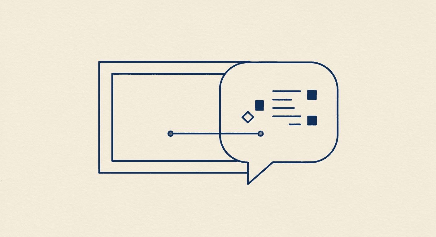 Editorial illustration of a stylized AI assistant figure standing next to a slide