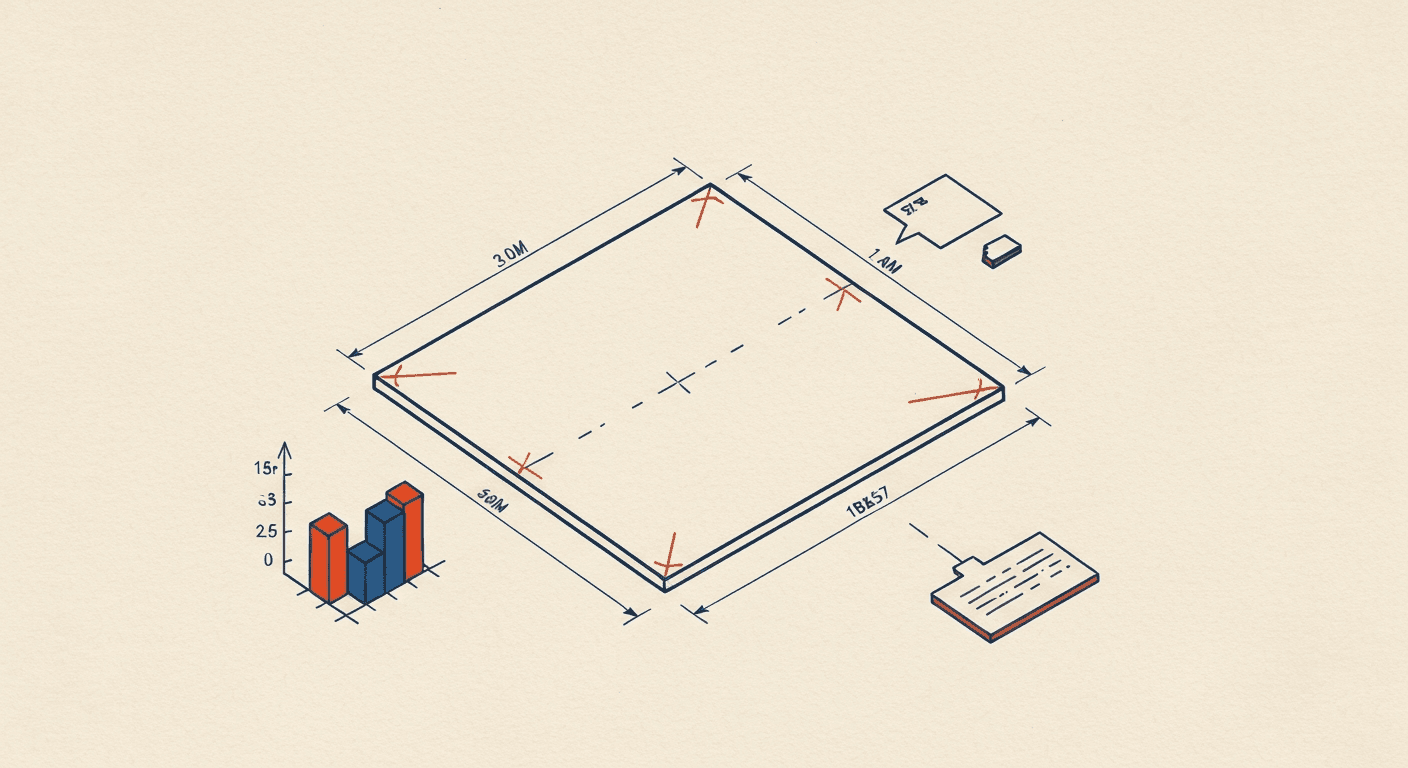 Editorial blueprint illustration of an editable PowerPoint slide with dimension marks and a real PowerPoint chart